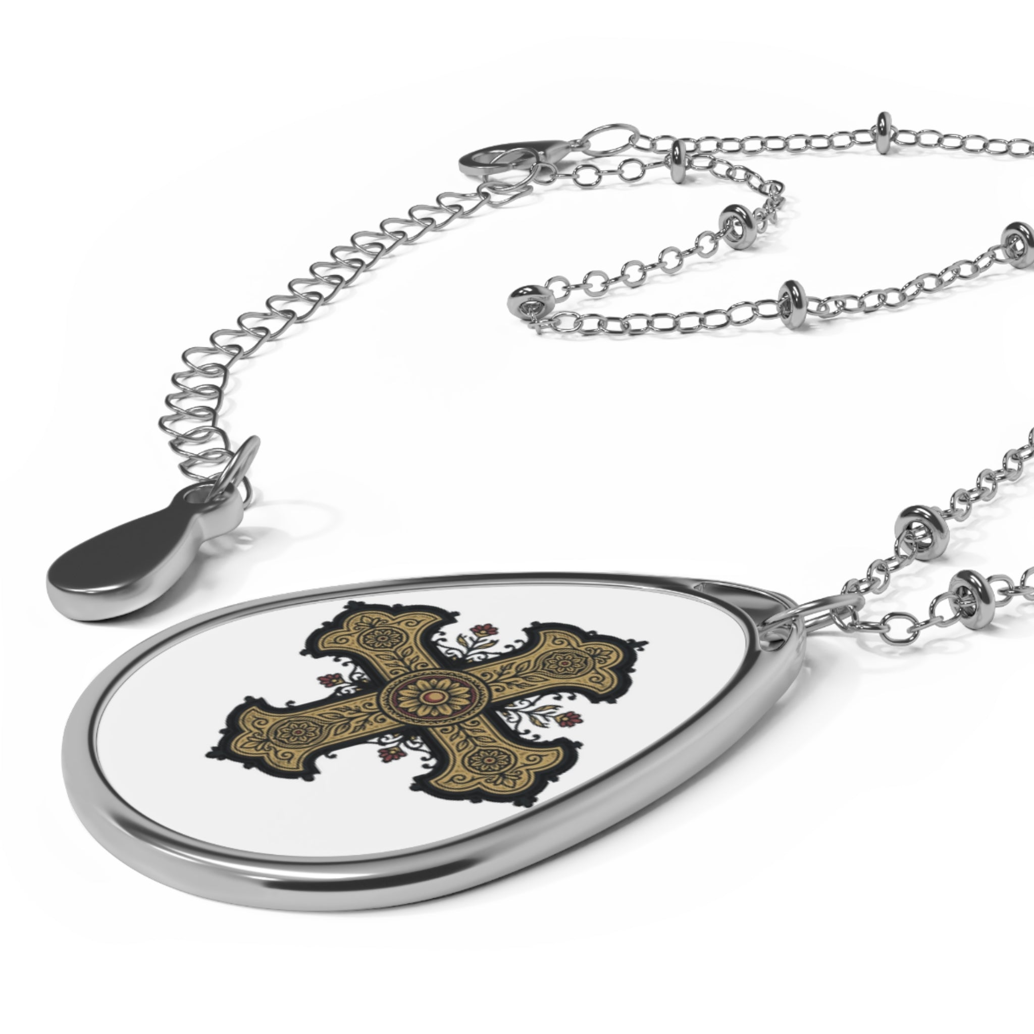 Vintage Cross Oval Necklace