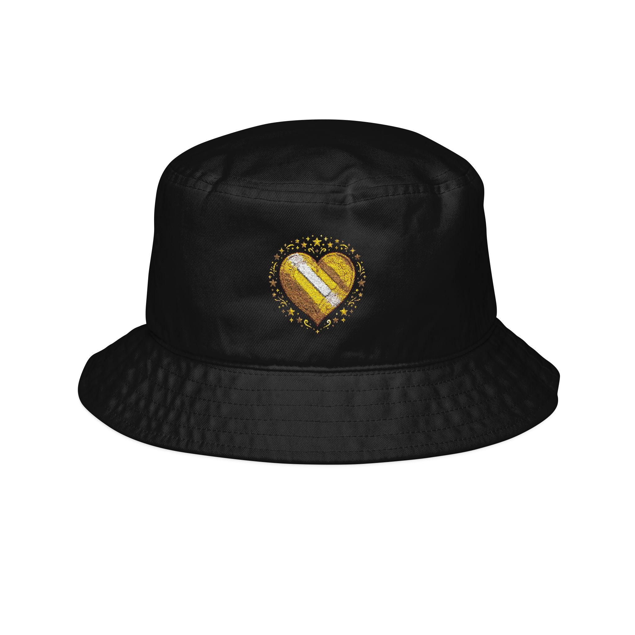 Gold Sequin Heart Embroidered Bucket Hat
