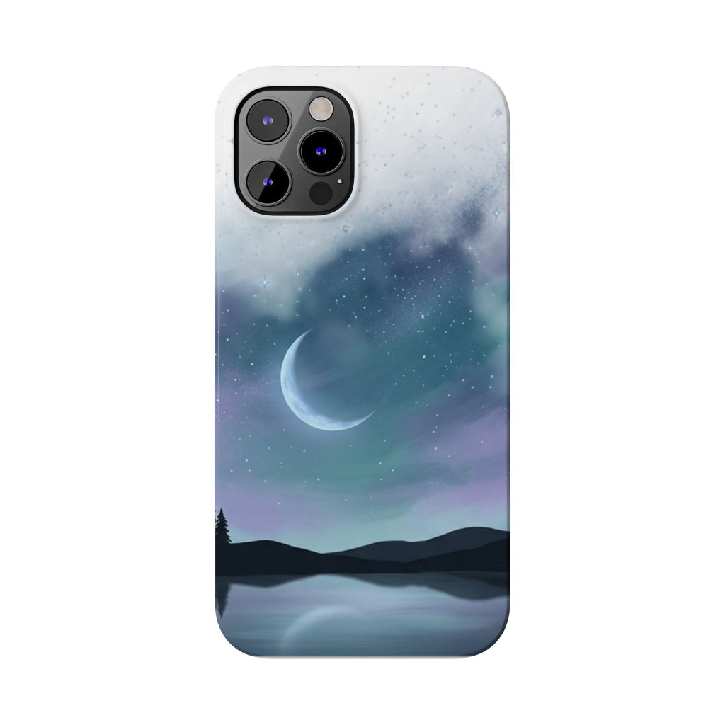 Phone Case – Night Sky Moon & Lake Artwork