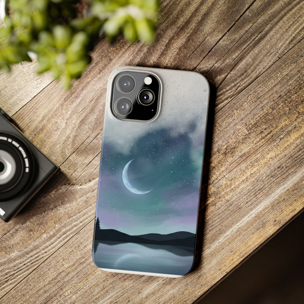 Phone Case – Night Sky Moon & Lake Artwork