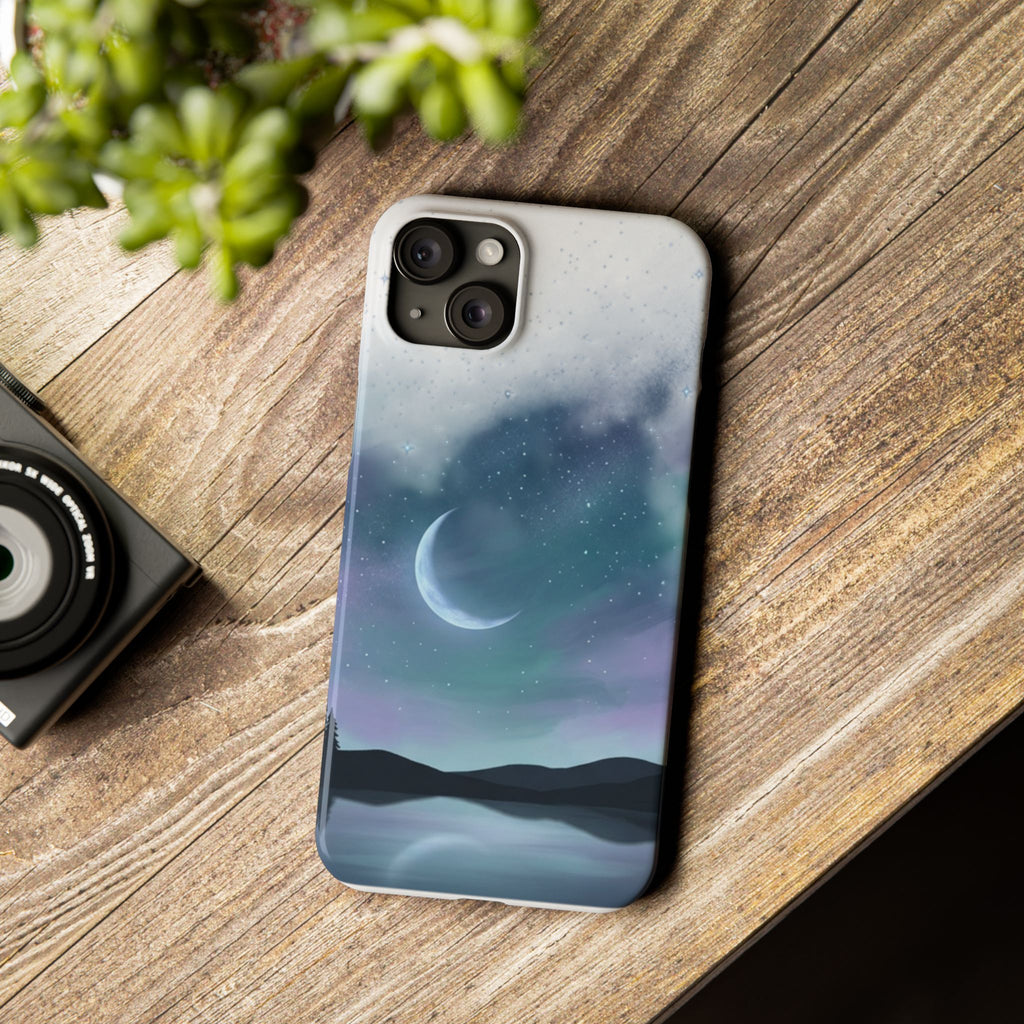 Phone Case – Night Sky Moon & Lake Artwork