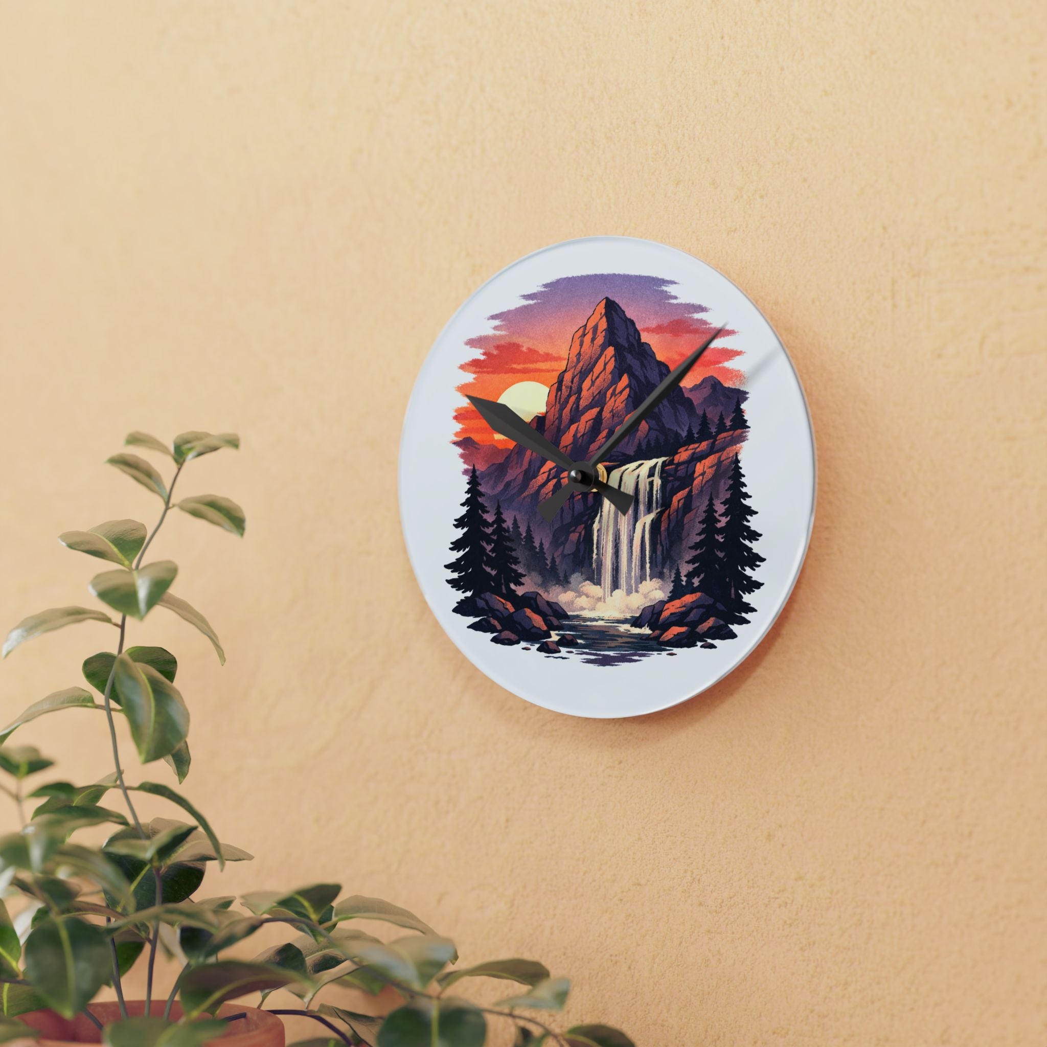 Mountain Waterfall Acrylic Wall Clock
