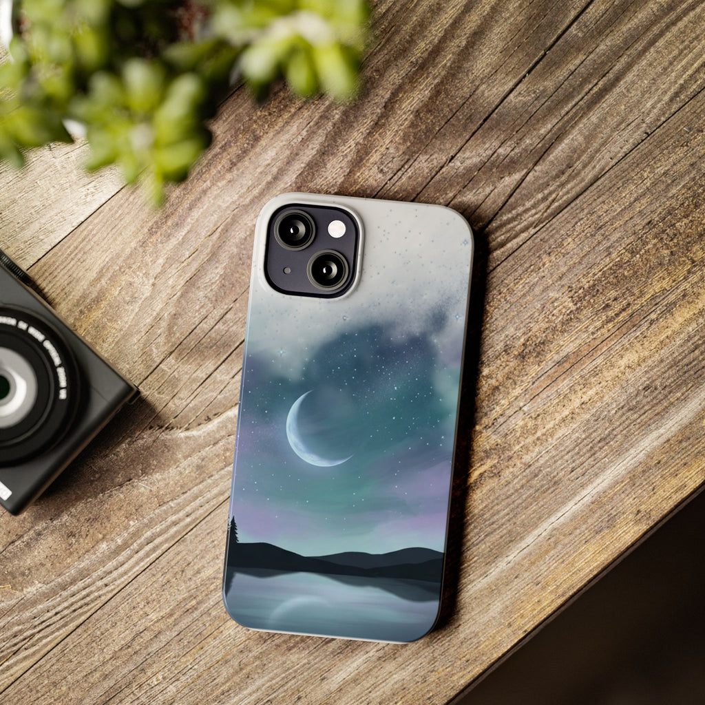 Phone Case – Night Sky Moon & Lake Artwork