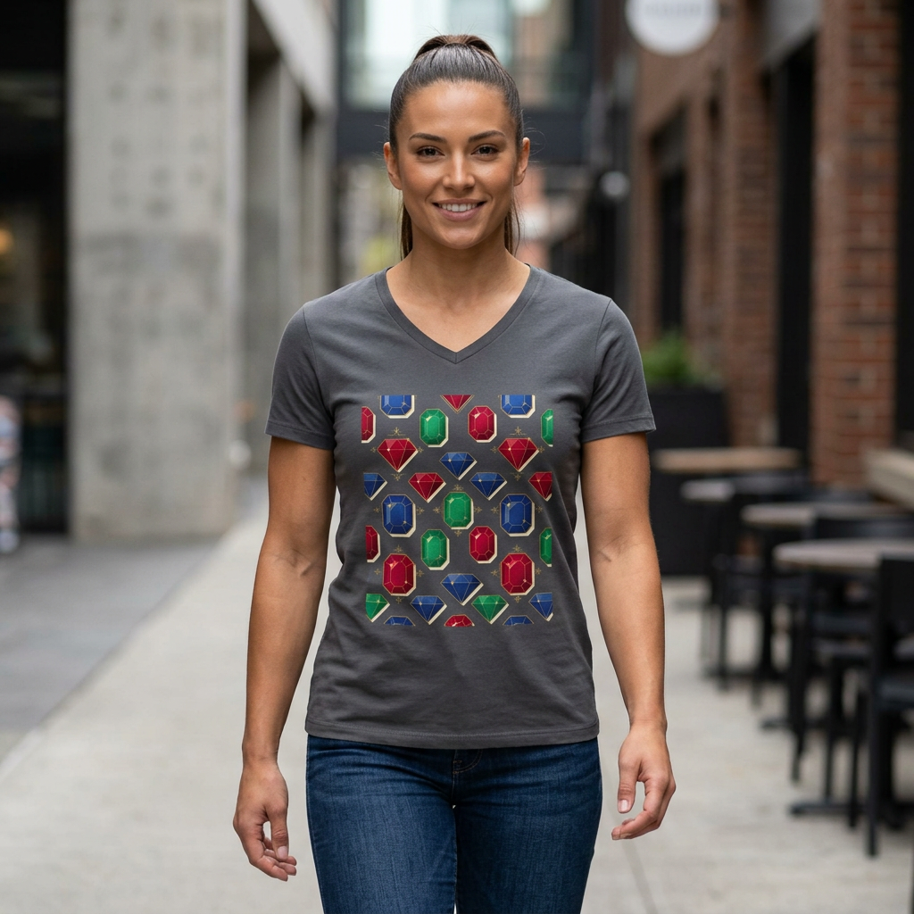 Gemstone Pattern Women’s V‑Neck Tee