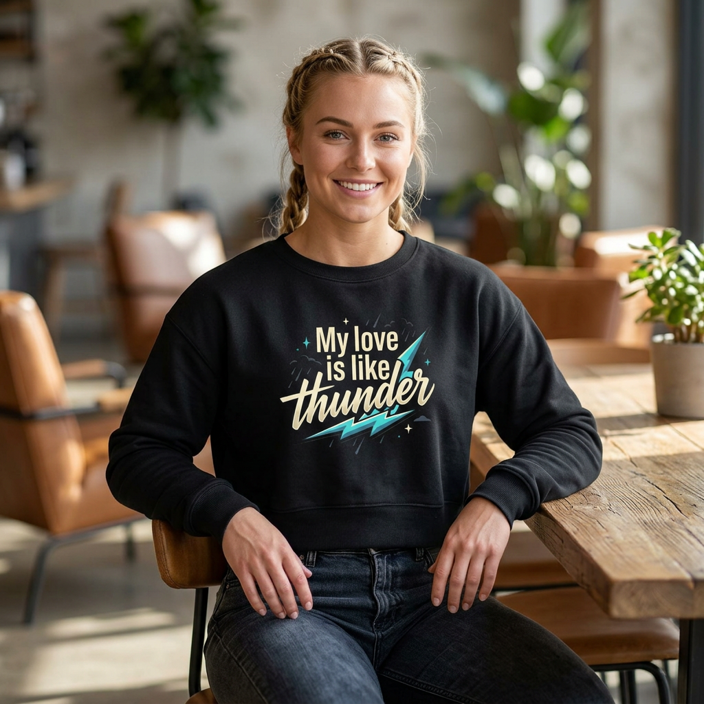 Crop Long Sleeve Tee — "My Love Is Like Thunder"