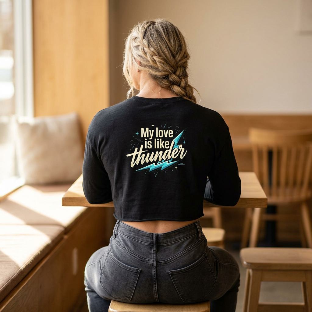 Crop Long Sleeve Tee — "My Love Is Like Thunder"