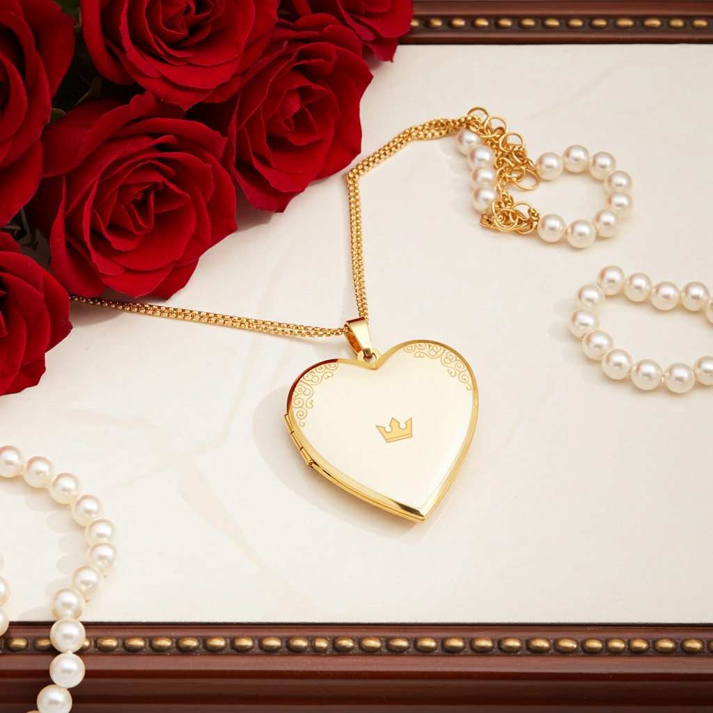 Pendant Necklace — Heart with Crown Accent
