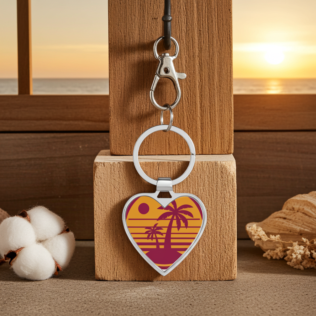 Sunset Palm Heart Keychain