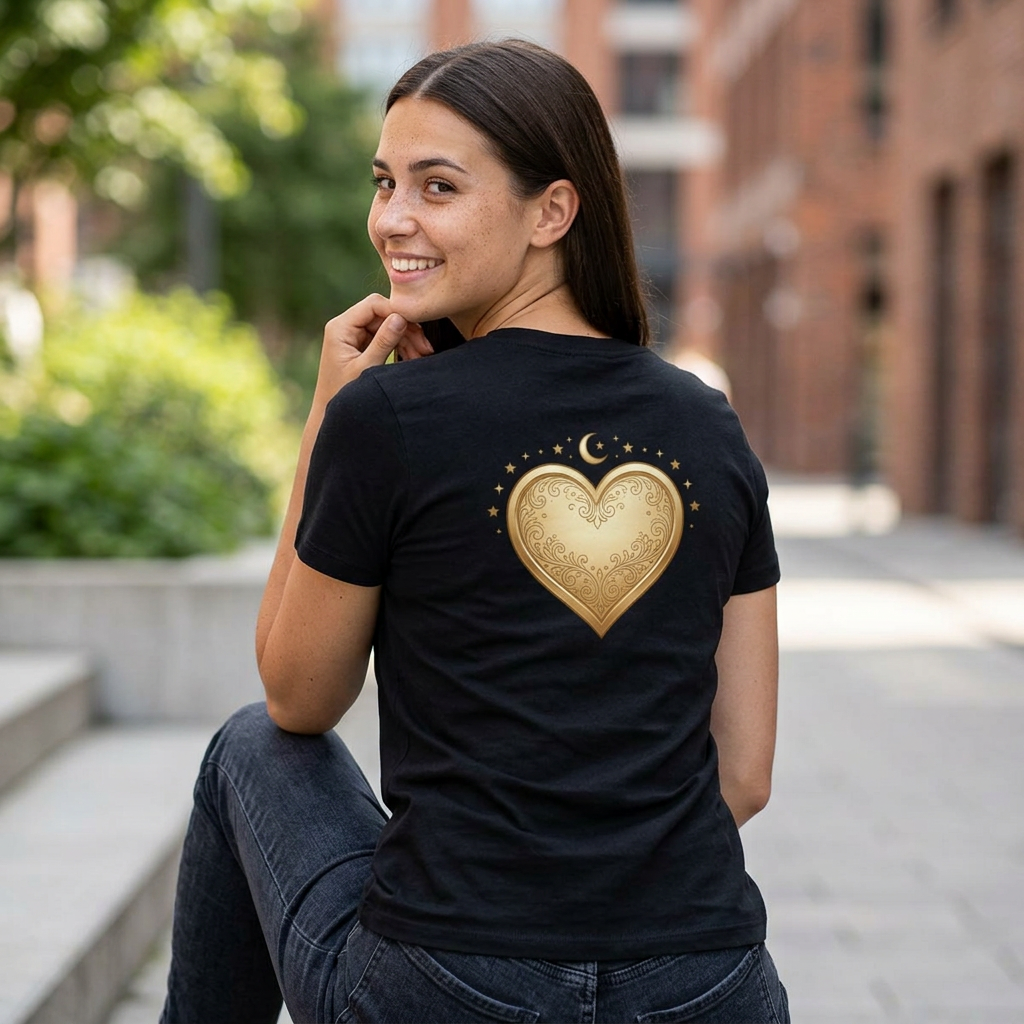 Gold Heart V-Neck Tee — Elegant Women’s Top