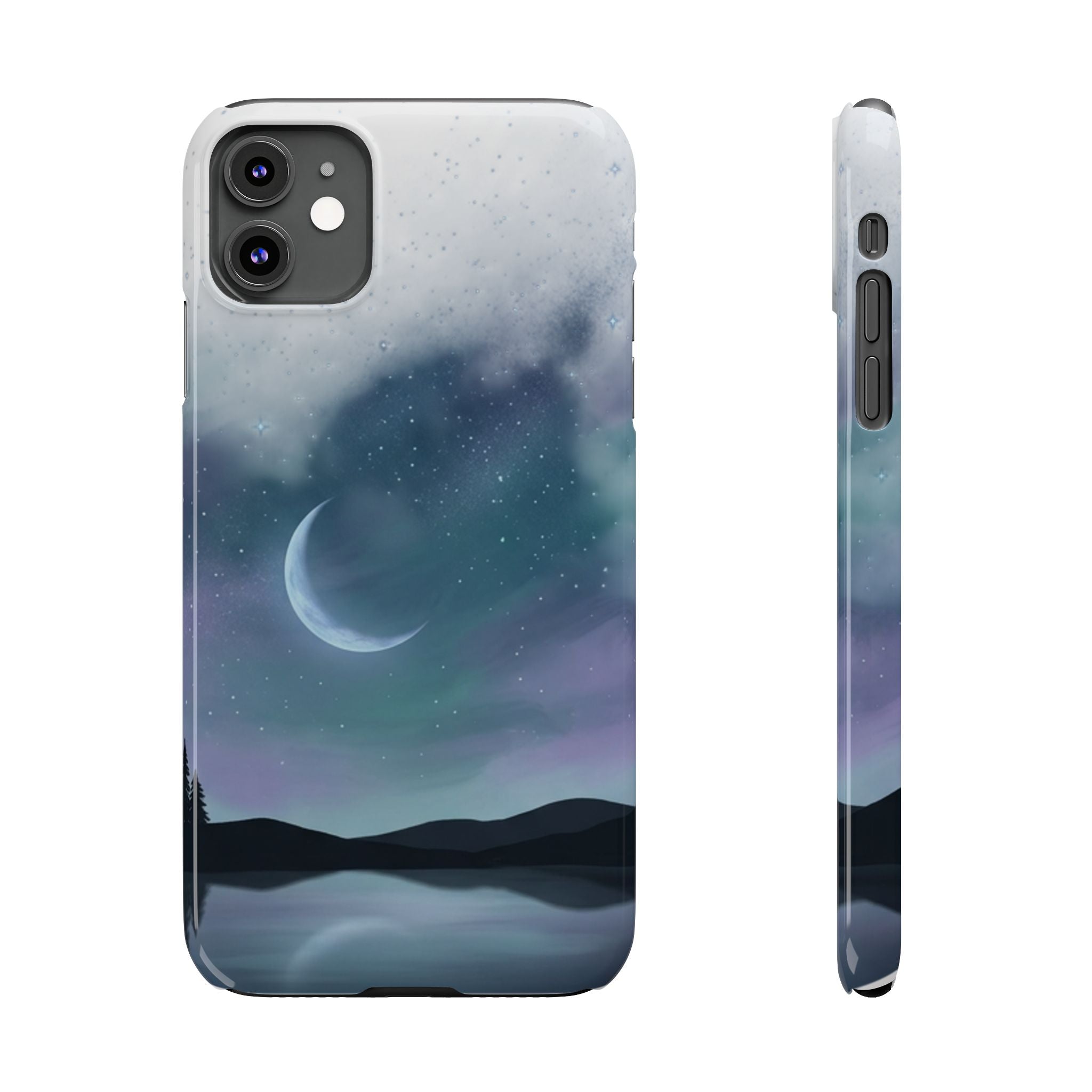 Phone Case – Night Sky Moon & Lake Artwork