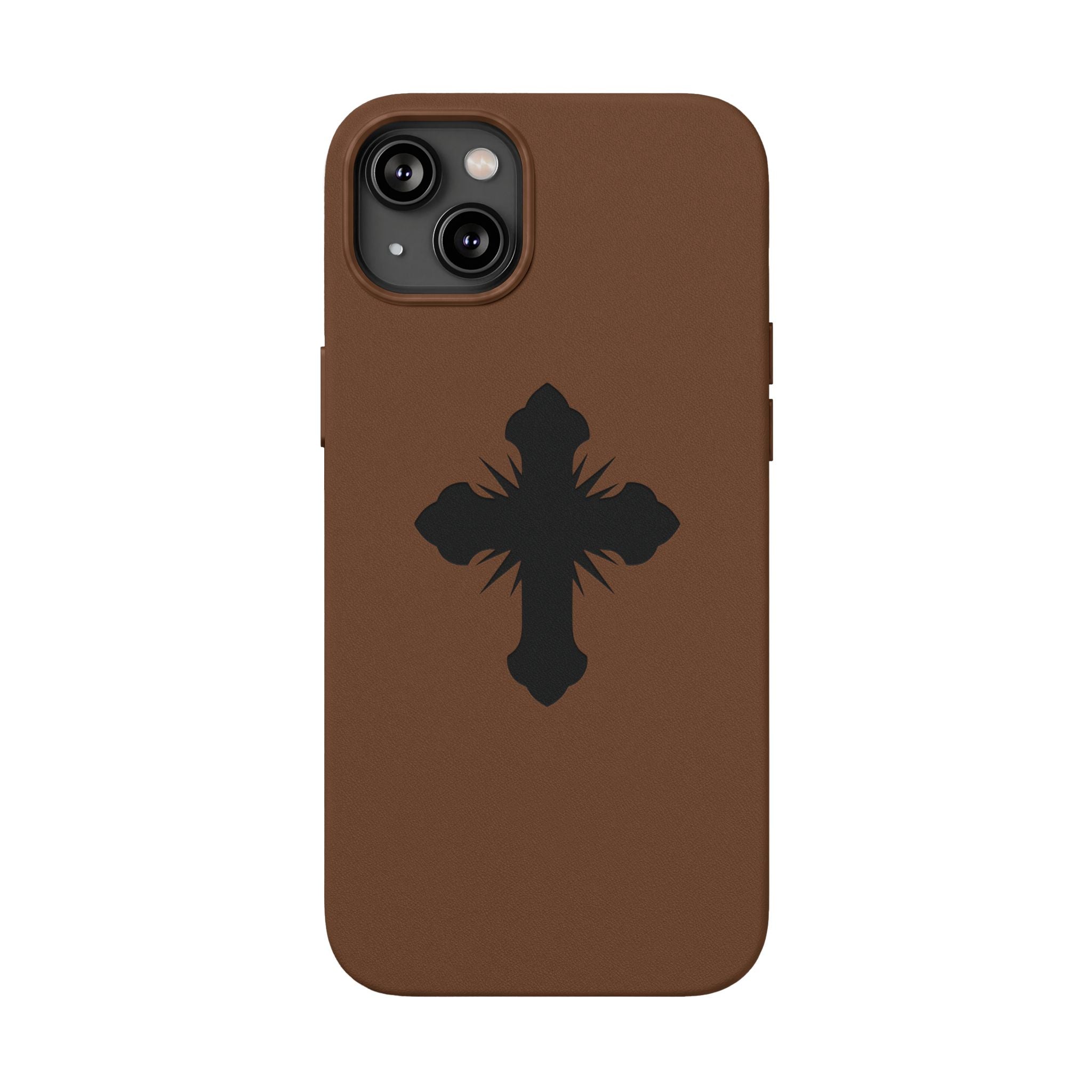 Leather Phone Case with Embossed Cross