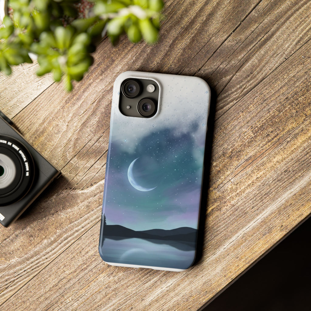 Phone Case – Night Sky Moon & Lake Artwork