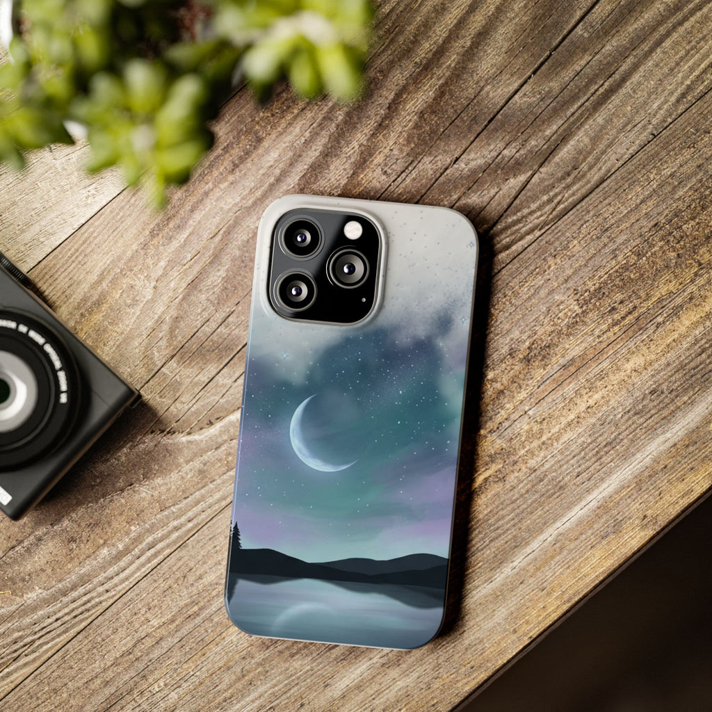 Phone Case – Night Sky Moon & Lake Artwork
