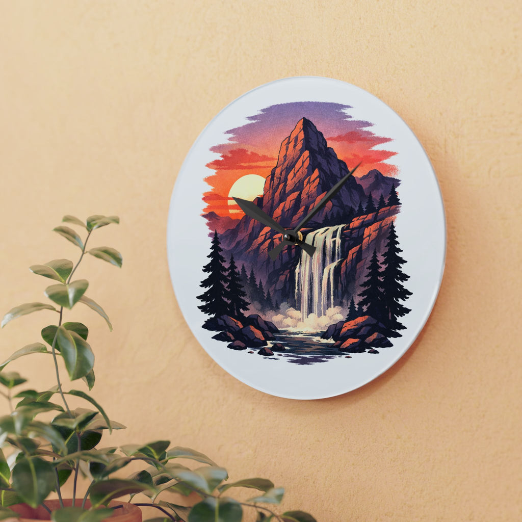 Mountain Waterfall Acrylic Wall Clock