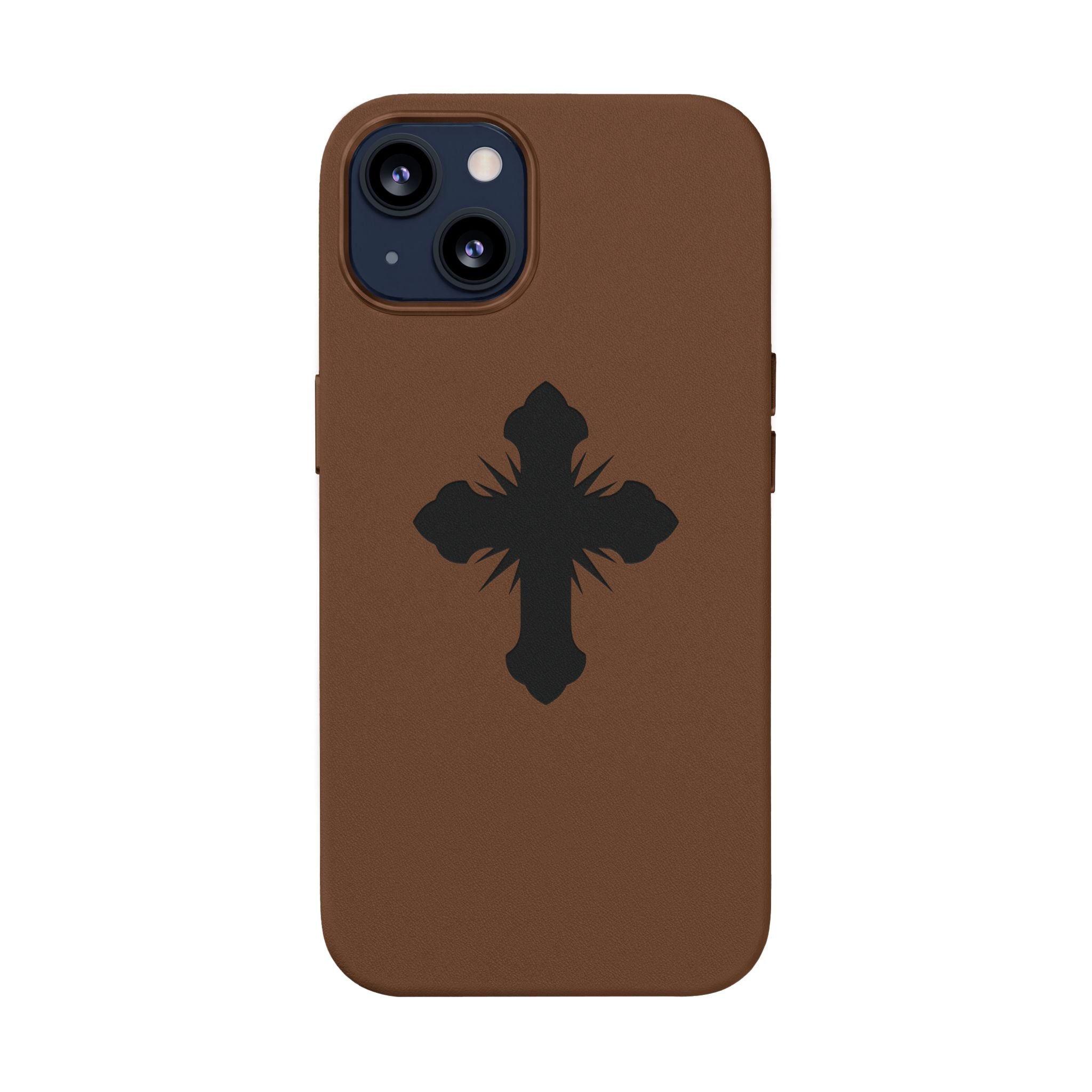 Leather Phone Case with Embossed Cross