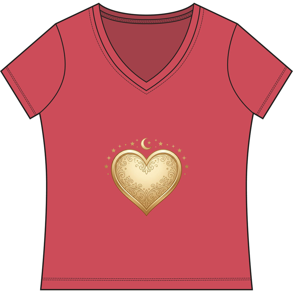 Gold Heart V-Neck Tee — Elegant Women’s Top