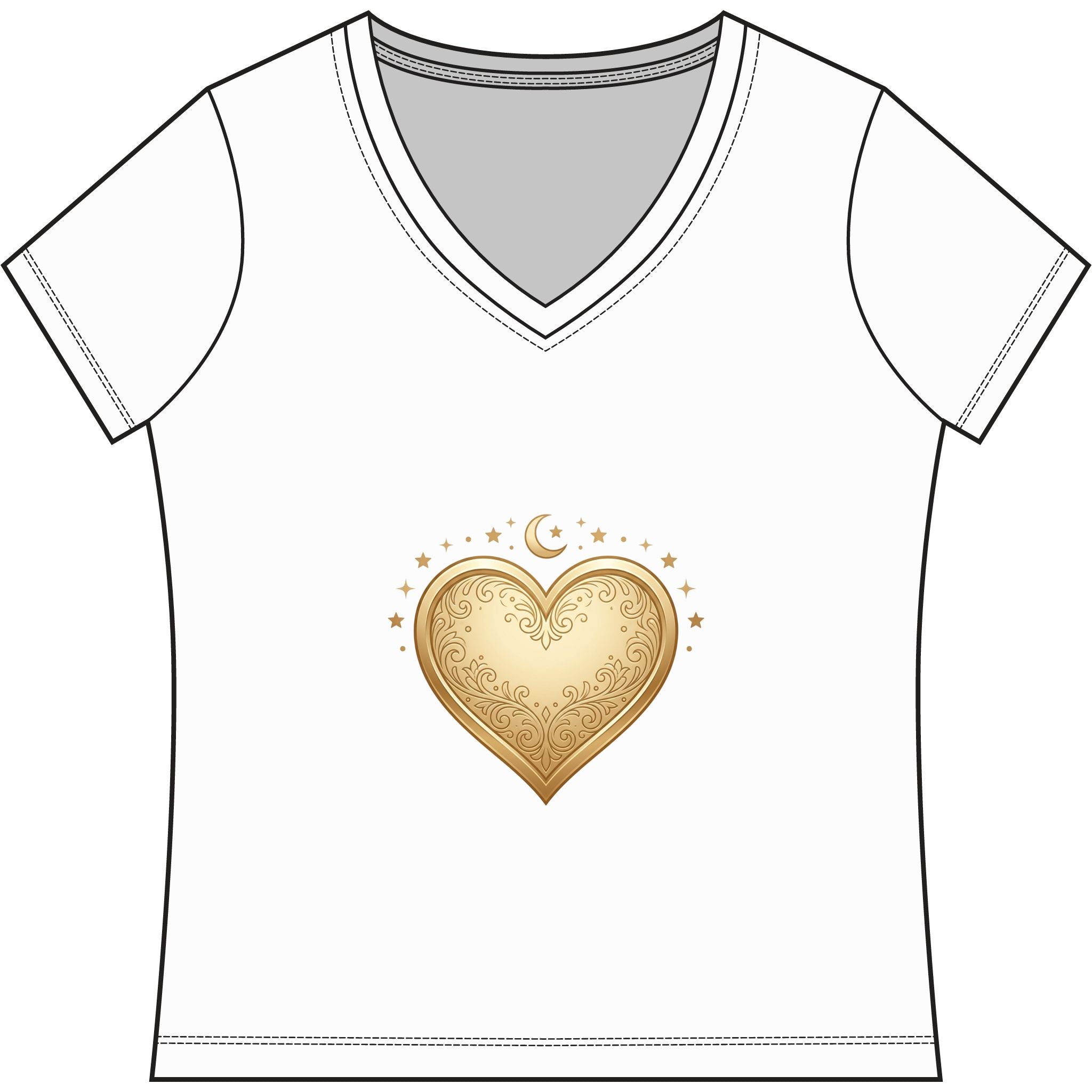 Gold Heart V-Neck Tee — Elegant Women’s Top