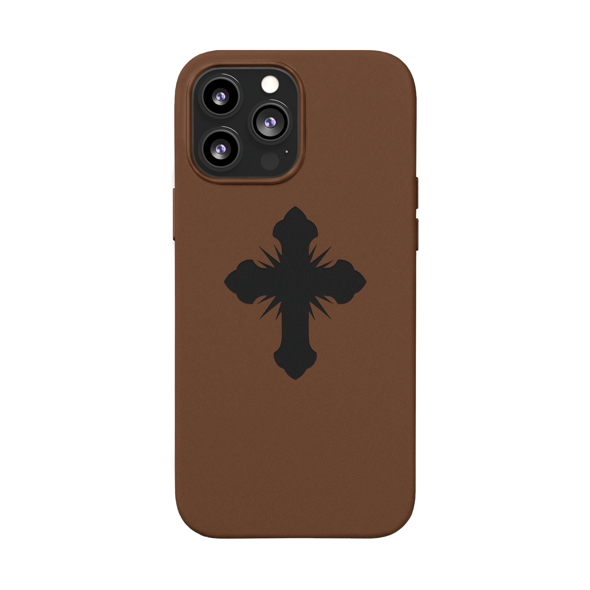 Leather Phone Case with Embossed Cross