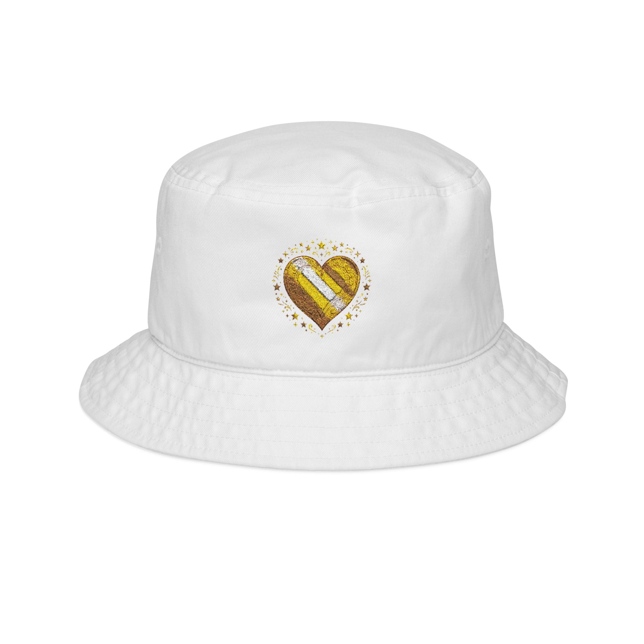 Gold Sequin Heart Embroidered Bucket Hat