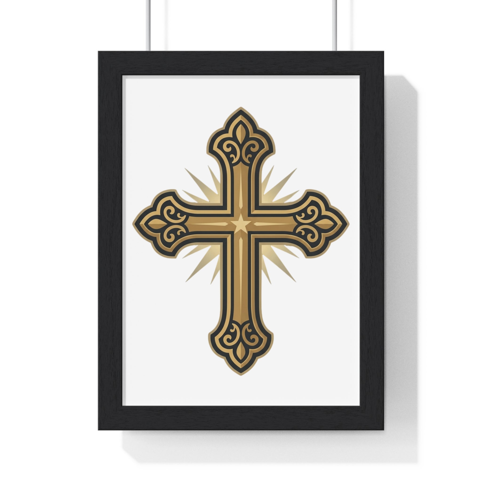 Framed Gold Ornate Cross Wall Art Poster
