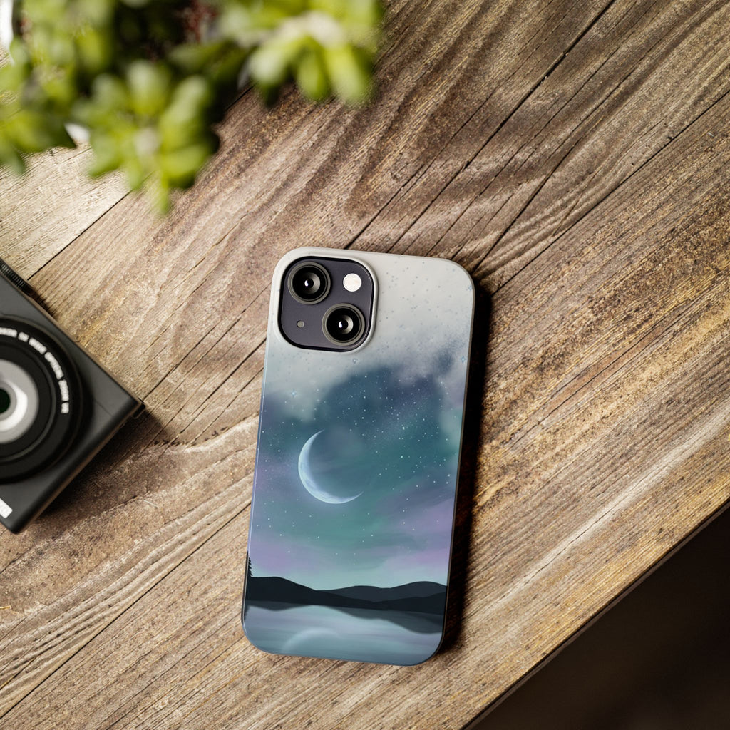 Phone Case – Night Sky Moon & Lake Artwork